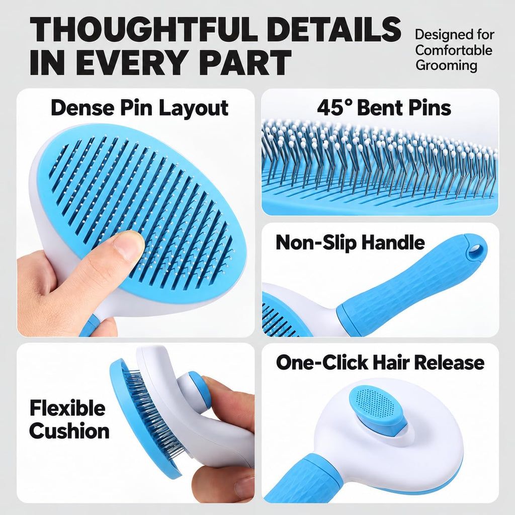 Cat Brush for Shedding, Self-Cleaning Slicker Brush for Dogs and Cats, Blue