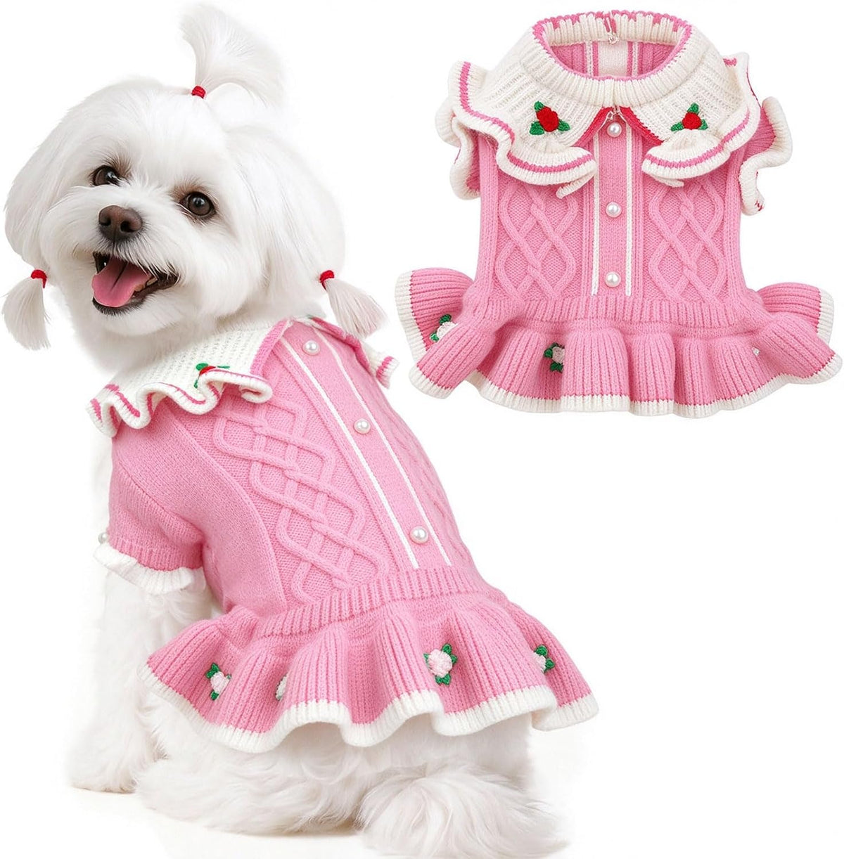 Small Dog Sweater Dress for Girl Puppy Christmas Outfits,Wine Red,S