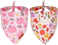 PTDECOR Pink Fall Dog Bandanas, Floral Pumpkin Fall Pet Scarf, Large