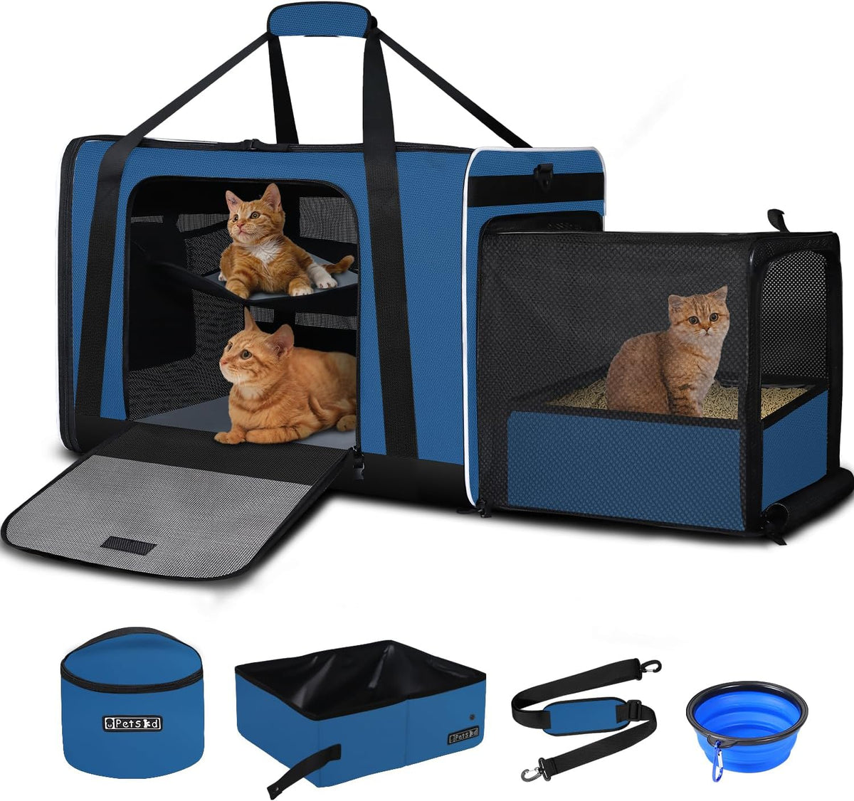 Side Expandable Extra Large Soft Cat Carrier with Litter Box, Black