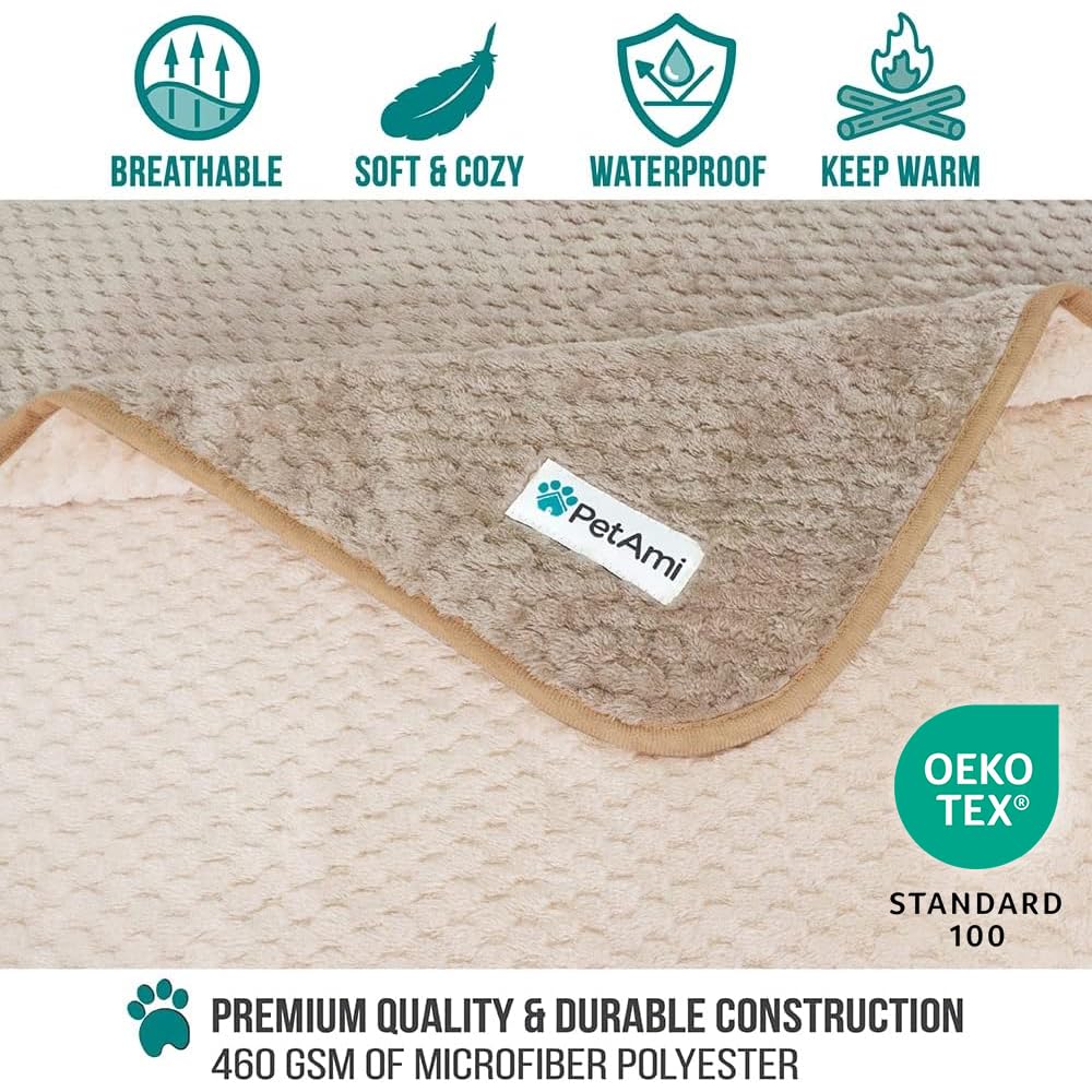 PetAmi Waterproof Dog Blanket, Leakproof Pet Throw, Twin 60x80 Taupe Beige