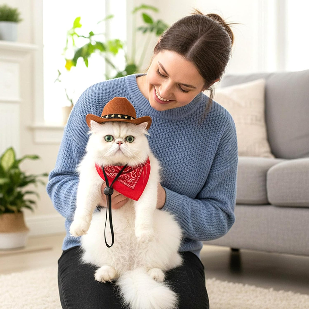 Pet Cowboy Costume, Dog Cowboy Hat with Bandana Scarf, Adjustable Cat Cowboy Hat for Party Cosplay Christmas, Halloween 