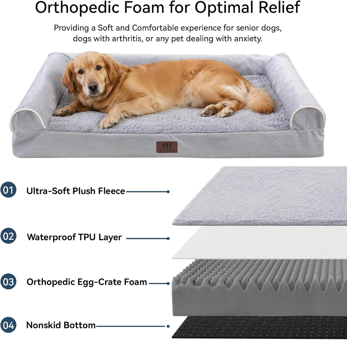 WESTERN HOME Orthopedic Dog Bed Washable Couch for Large Senior Dog 36"