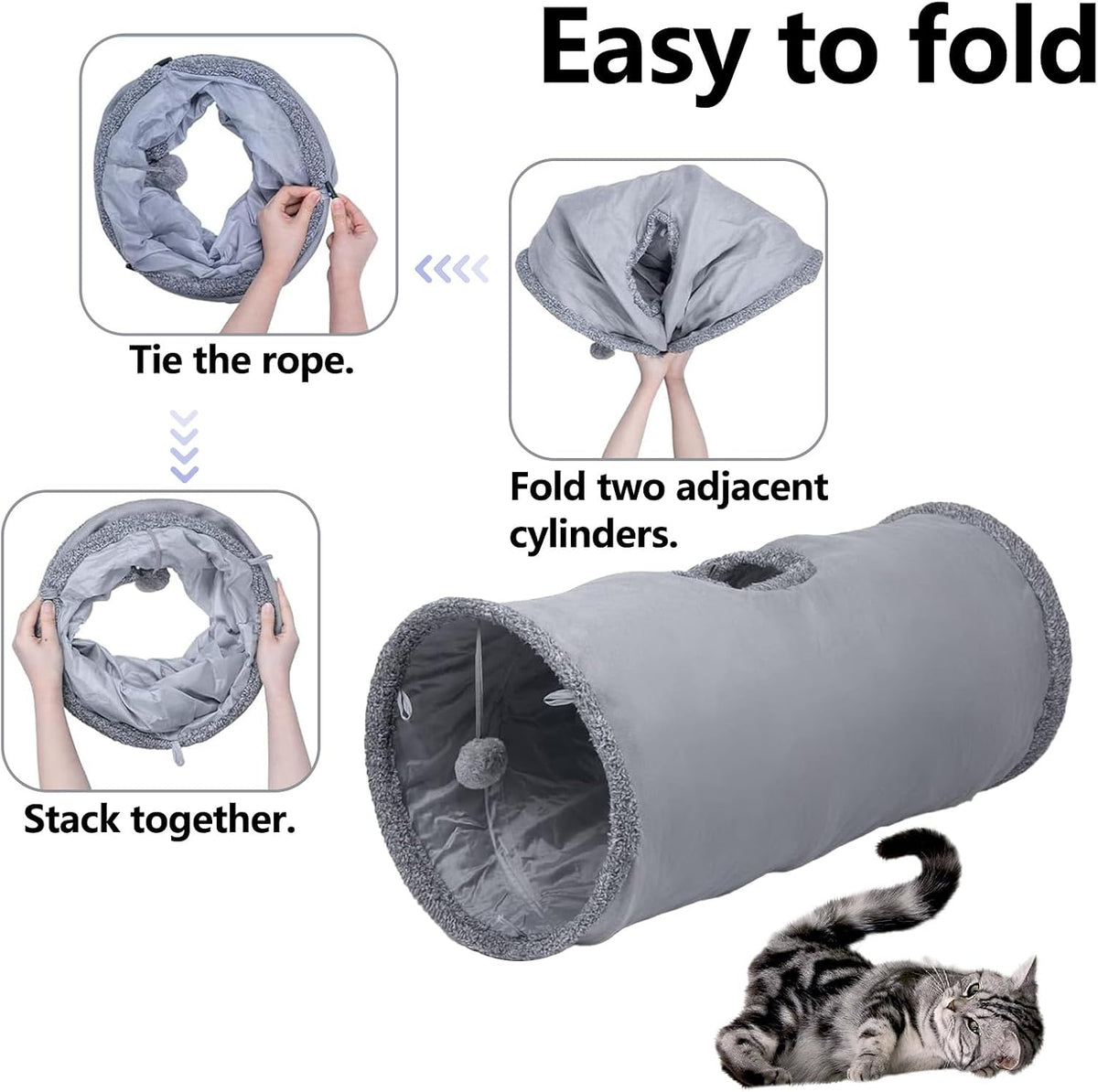 Cat Tunnel, Durable Suede Collapsible Cat Play Tube Toys with Play Ball, Indoor Cat Tunnel for Cat, Puppy, Kitty, Kitten