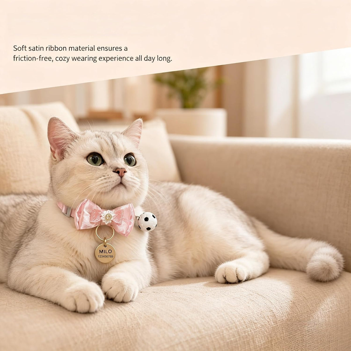 Custom Cat Collar with Name & Bell for Kitten, Breakaway Safety Buckle Pink
