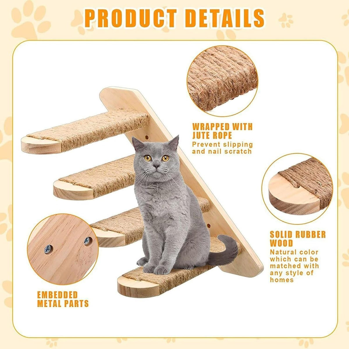 4-Layer Cat Wall Shelves Solid Wood Cat Wall Steps and Perches
