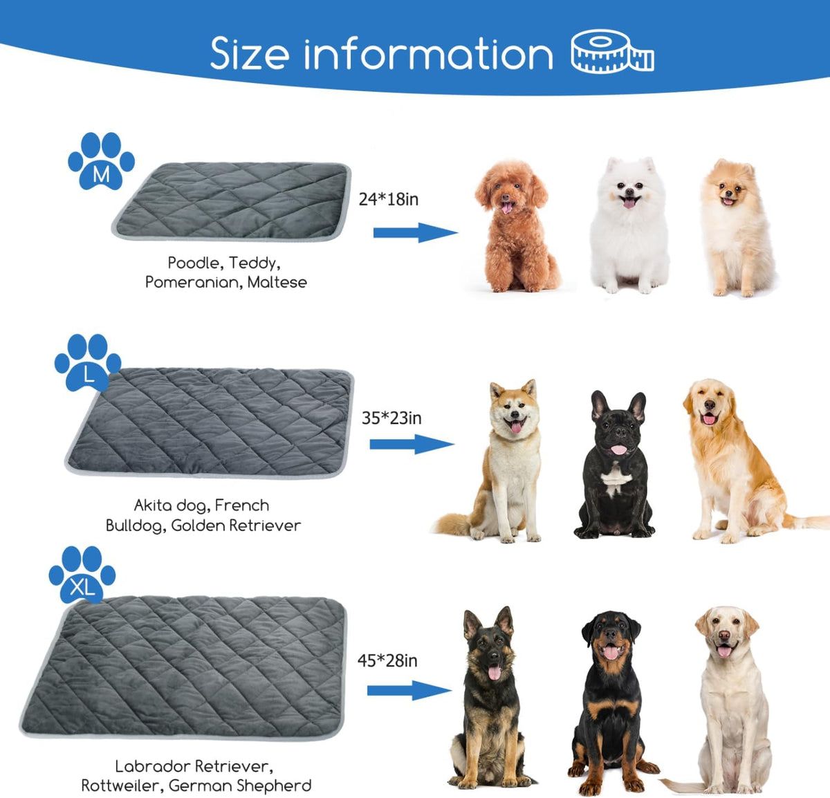 Nobleza Self Warming Pet Pad, Super Soft Plush Dog Crate Pad for Travel or Home, Washable Anti-Slip Kennel Mat for Large