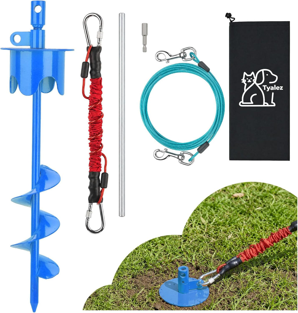 17" Heavy Duty Dog Tie Out Stake with Buffer Rope for Large Dogs