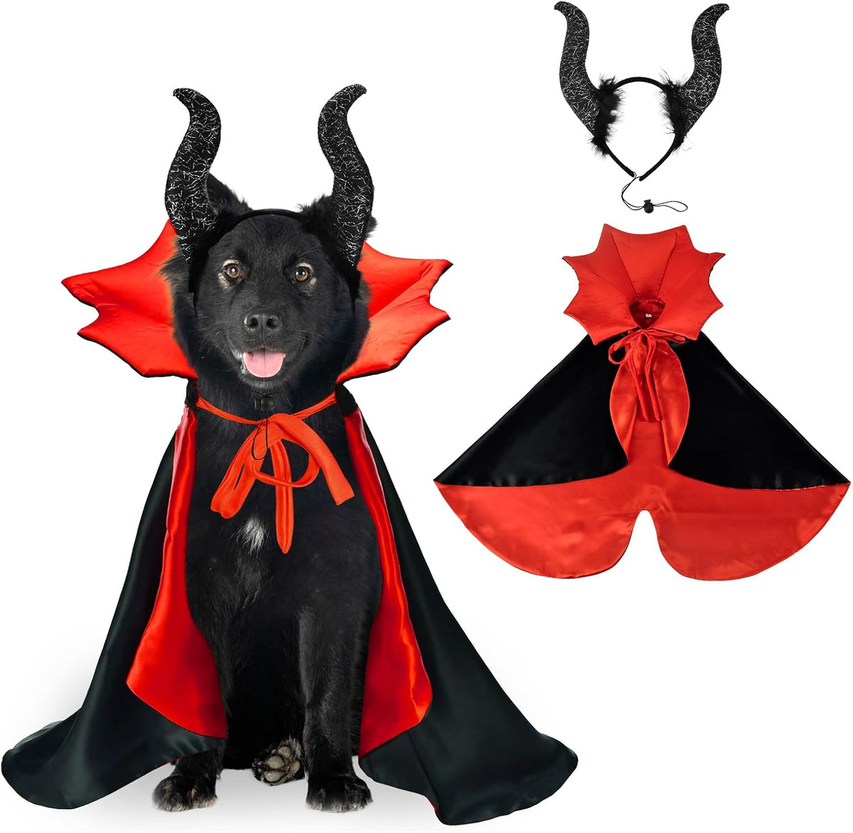 2 Pcs Dog Halloween Costume Set Cat Witch Vampire Cape Devil Horns Hat Holiday Clothes for Cat Puppy Halloween Party Pet