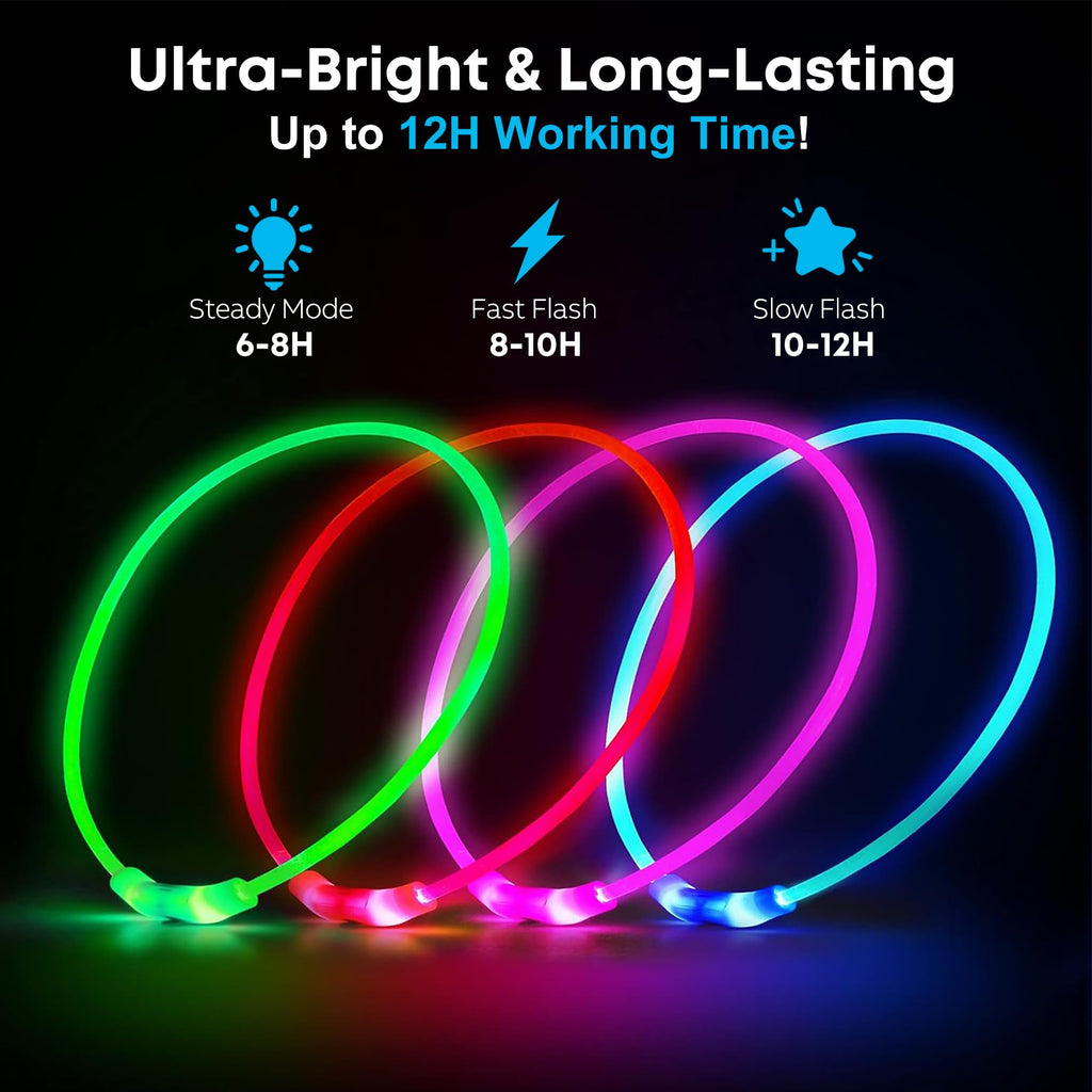 NOVKIN LED Dog Collar, Cut-to-Fit Light Up Dog Collar for Night Walking, IP67 Waterproof USB Rechargeable Glowing Pet Collar, High Visibility Super Bright Safety Lights for S/M/L Dogs(Blue)
