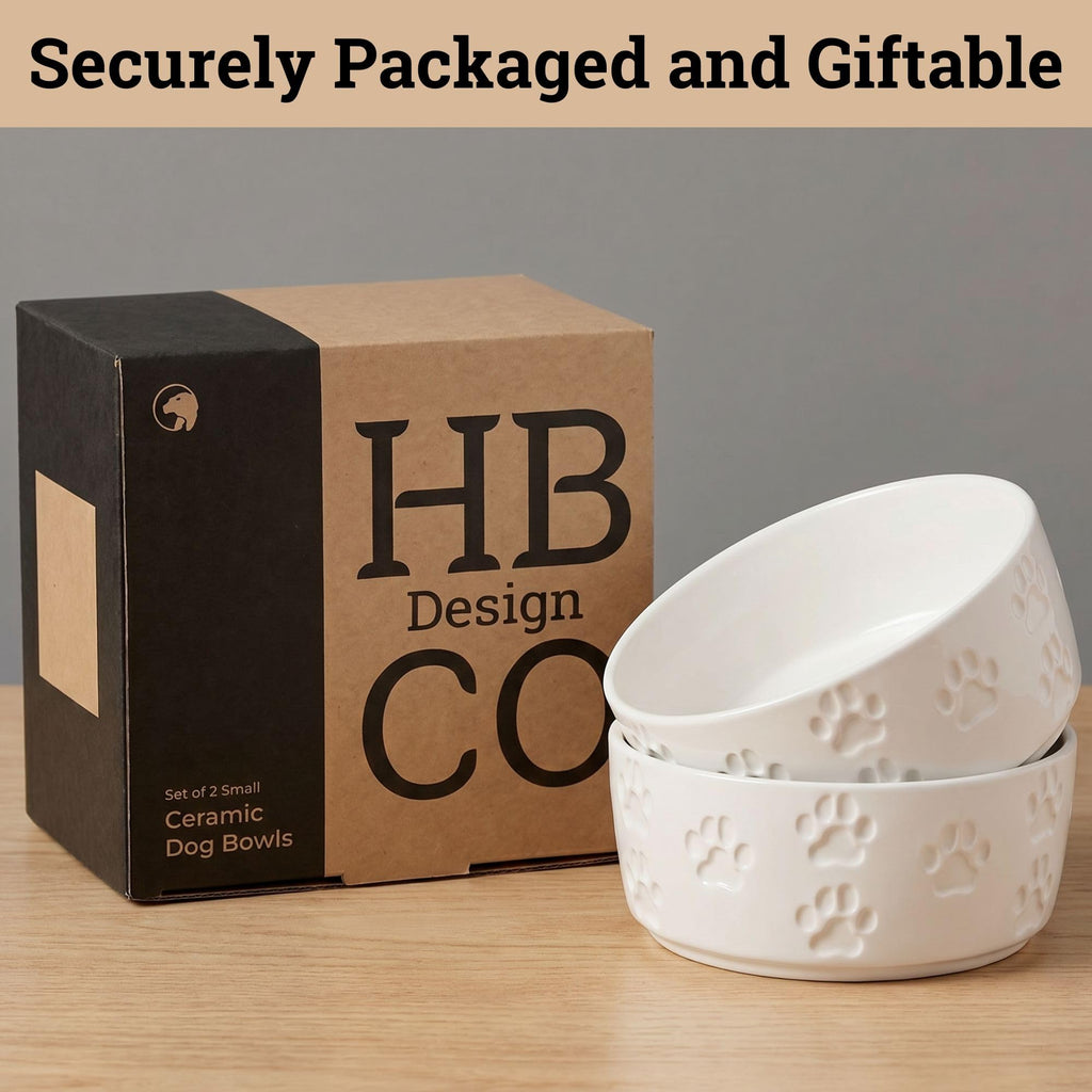 Ceramic Dog Bowl Set of 2 with Anti-Skid Base, 5.5"W x 2"H, 2 Cup Capacity