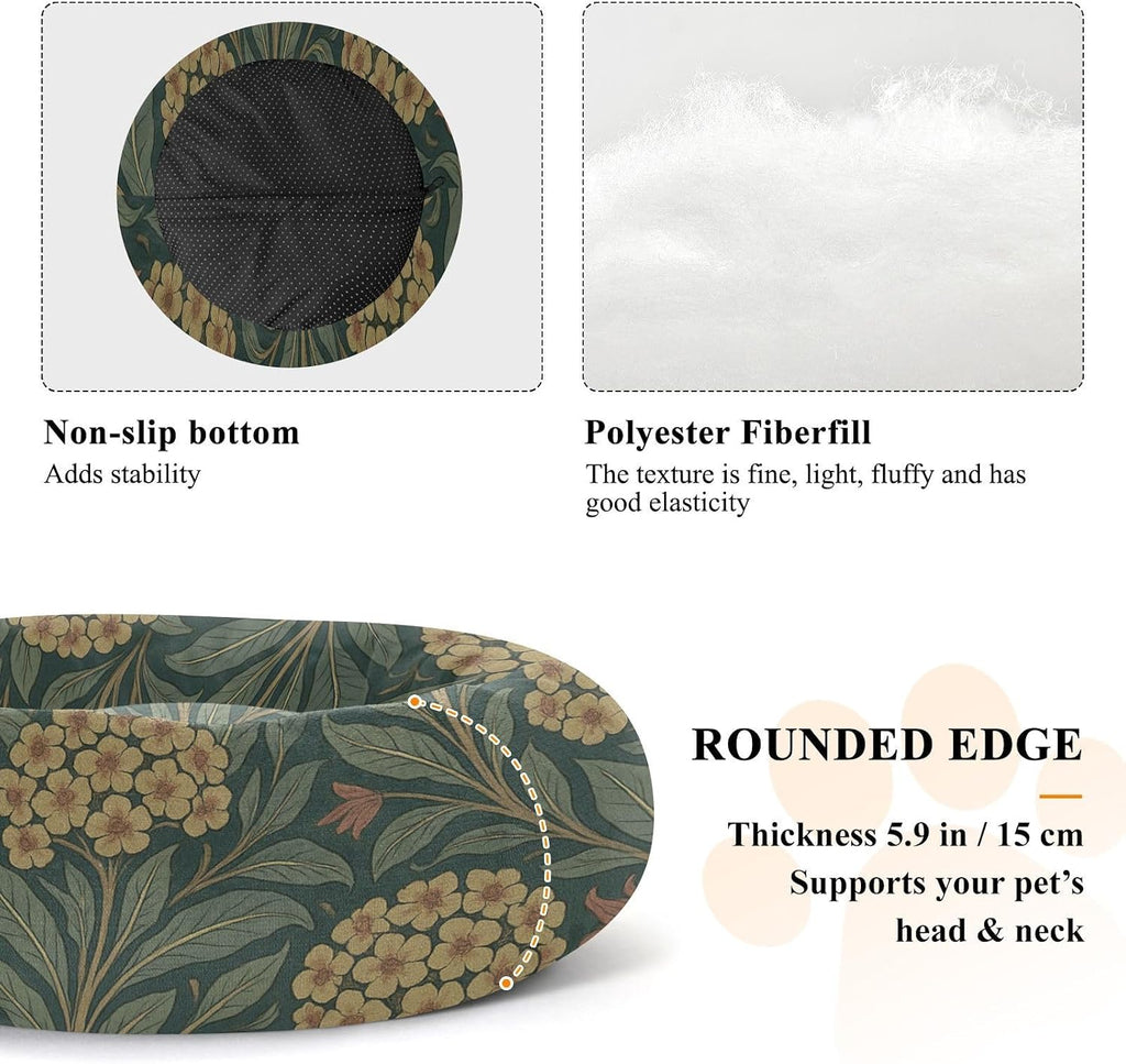 William Morris Euphorbia Pattern Pet Dog Beds Relieve Stress Dog Pillow Bed for Extra Small Size Pets Sleeping M