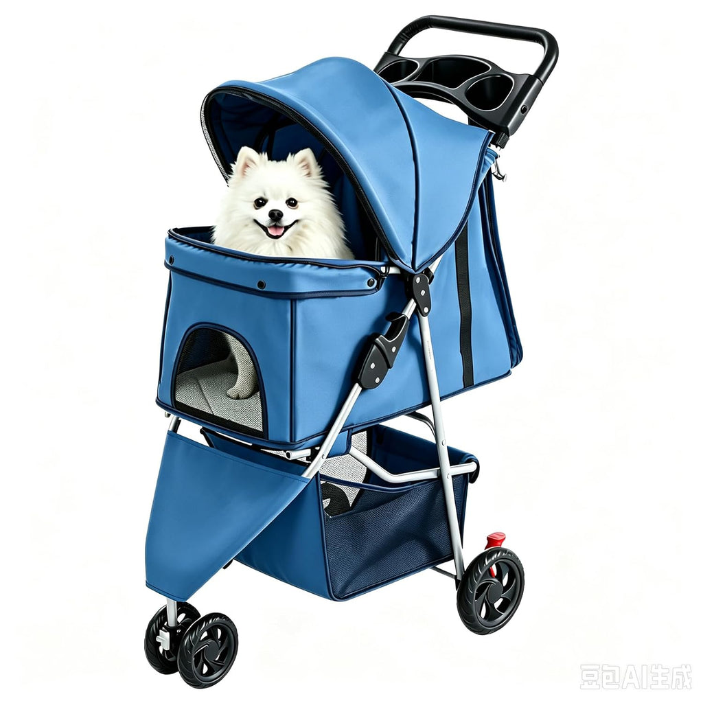 DUMOS 3 Wheels Pet Stroller for Small Dogs and Cats, Foldable