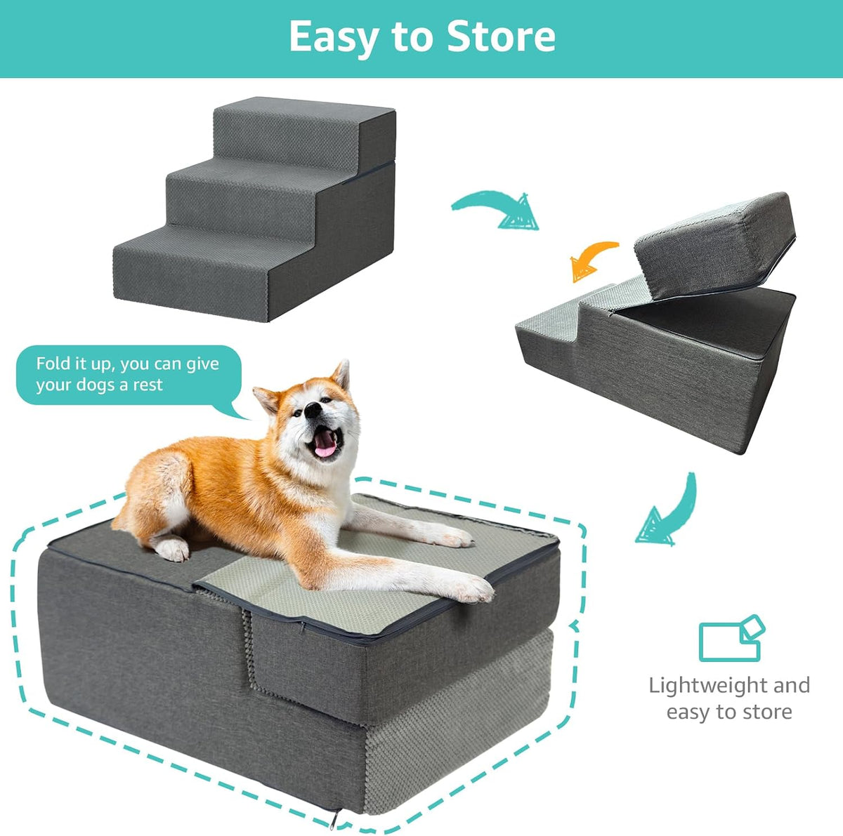 YENING Large Dog Stairs for High Beds - Extra Wide Pet Steps for Large Dogs to Get on Tall Bed 3 Deep Step Cat Ramp for 