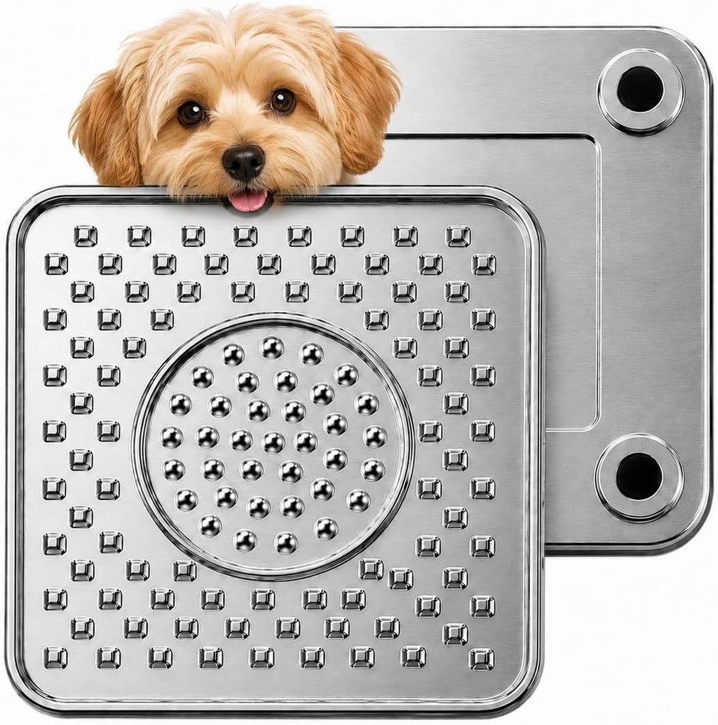 Stainless Steel Lick Mat for Dogs & Cats, Dual-Zone Slow Feeder