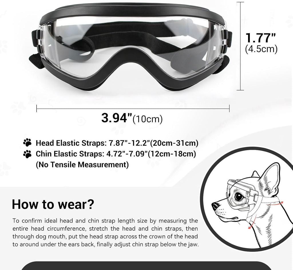 Dog Goggles Small Breed Windproof Anti-Fog Dog Sunglasses Clear View Dog Glasses for Walks/Car Rides/Motorcycle Riding/B