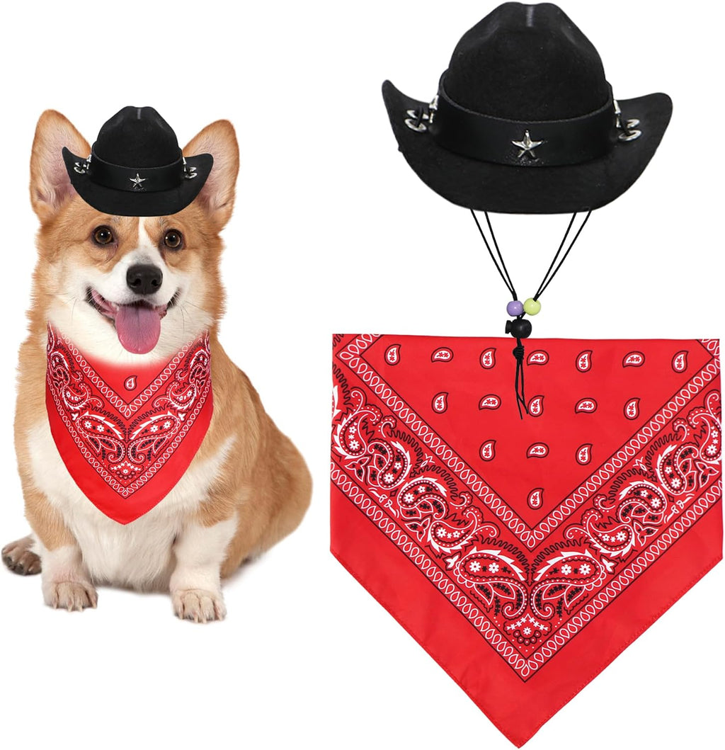 Goyoswa Halloween Dog Costume - Cowboy Hat & Bandana, Brown & Red, Large