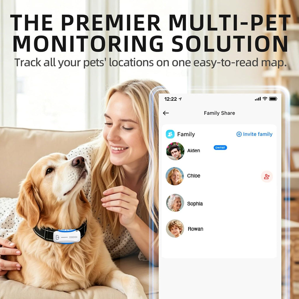GPS Dog Tracker, Includes 40‑Day Subscription, IP67 Waterproof, White