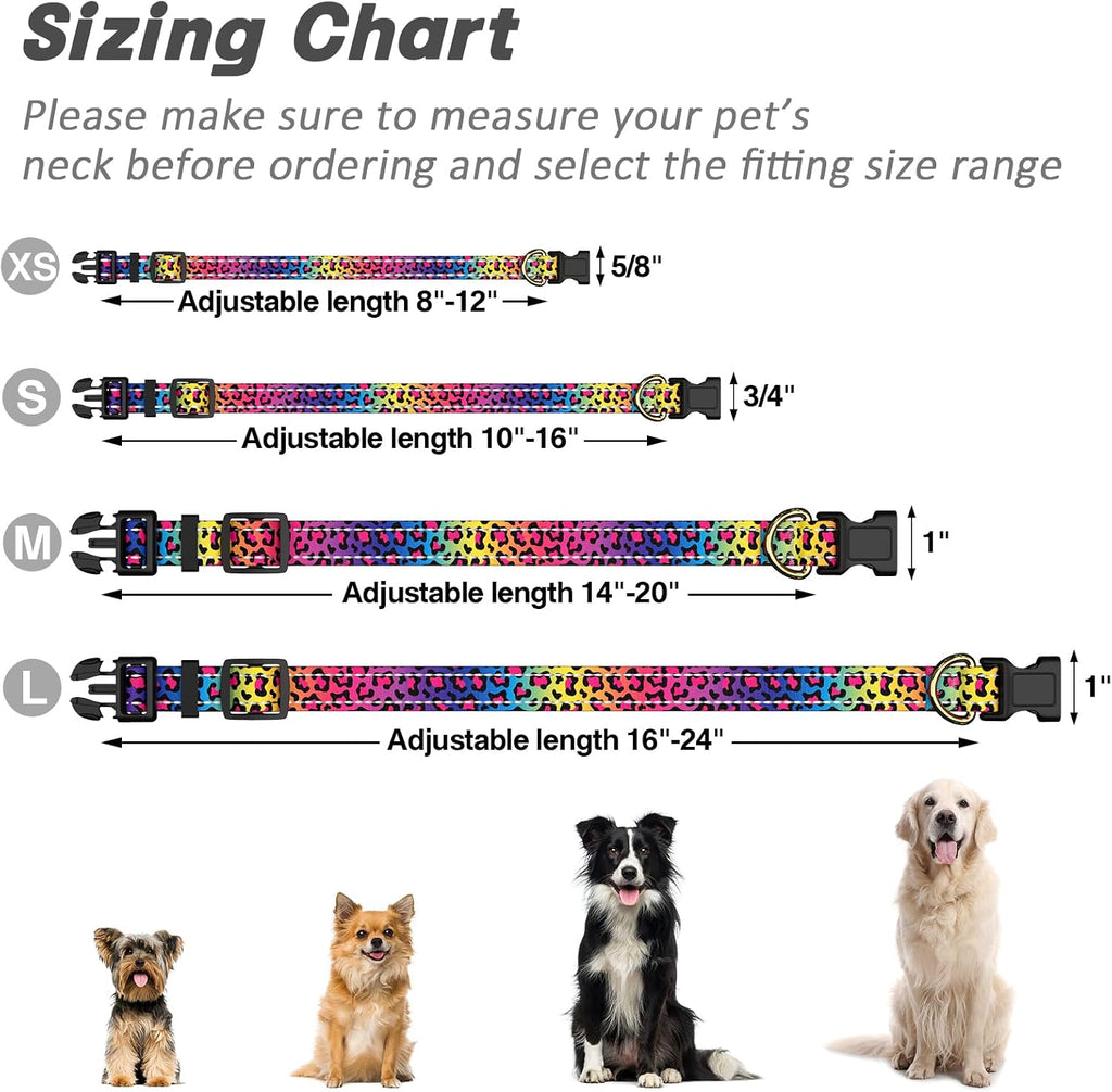 Reflective Adjustable Dog Collar for Medium Dogs, Leopard Neon, M