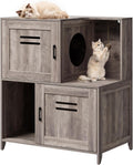Wooden Cat Litter Box Enclosure Furniture, Double‑Tier Hidden Cat Litter Cabinet with Sisal Hanging Ball & Ventilation H