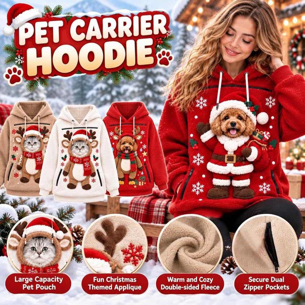 Womens Mens Pet Pouch Santa Hoodie Zip Cat Carrier Christmas Sweatshirt