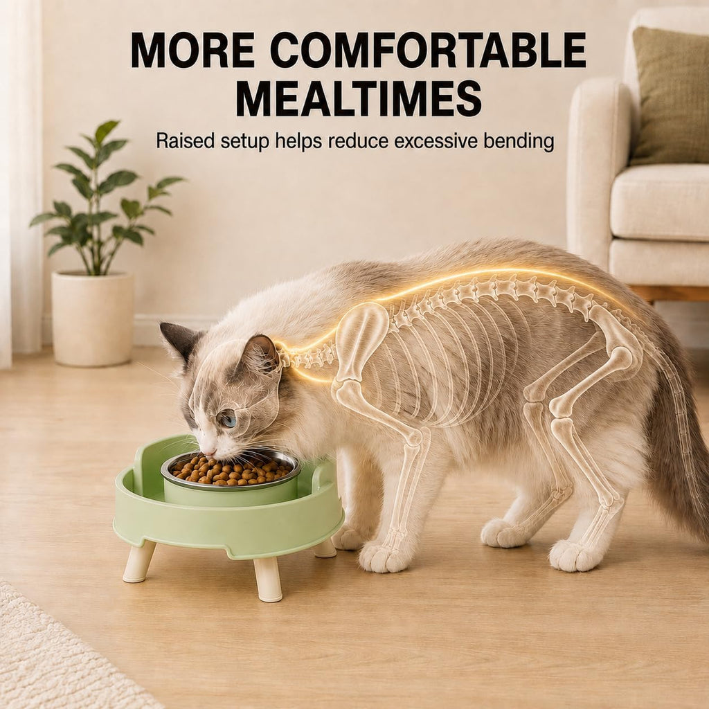 Ant Proof Elevated Cat Bowls with Stainless Steel Bowls (Green-2Pcs)