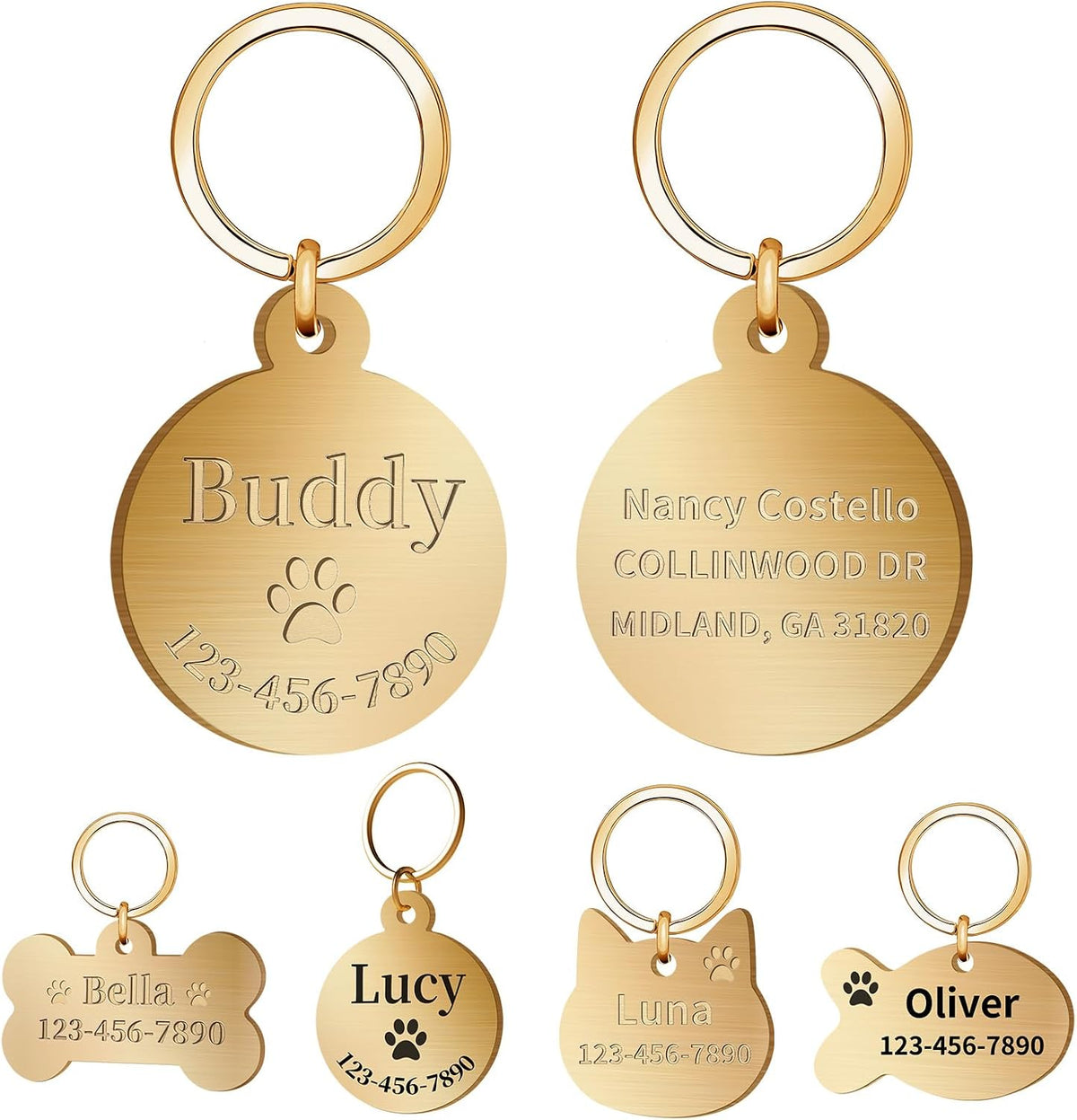 Personalized Brass Dog Tag, Custom Engraved Pet ID Tag Bone