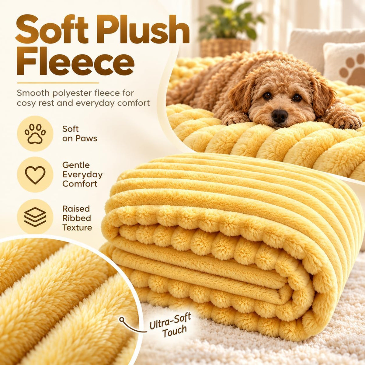 Yellow Dog Calming Blanket, Soft Emotional Support Blanket for Dogs，L