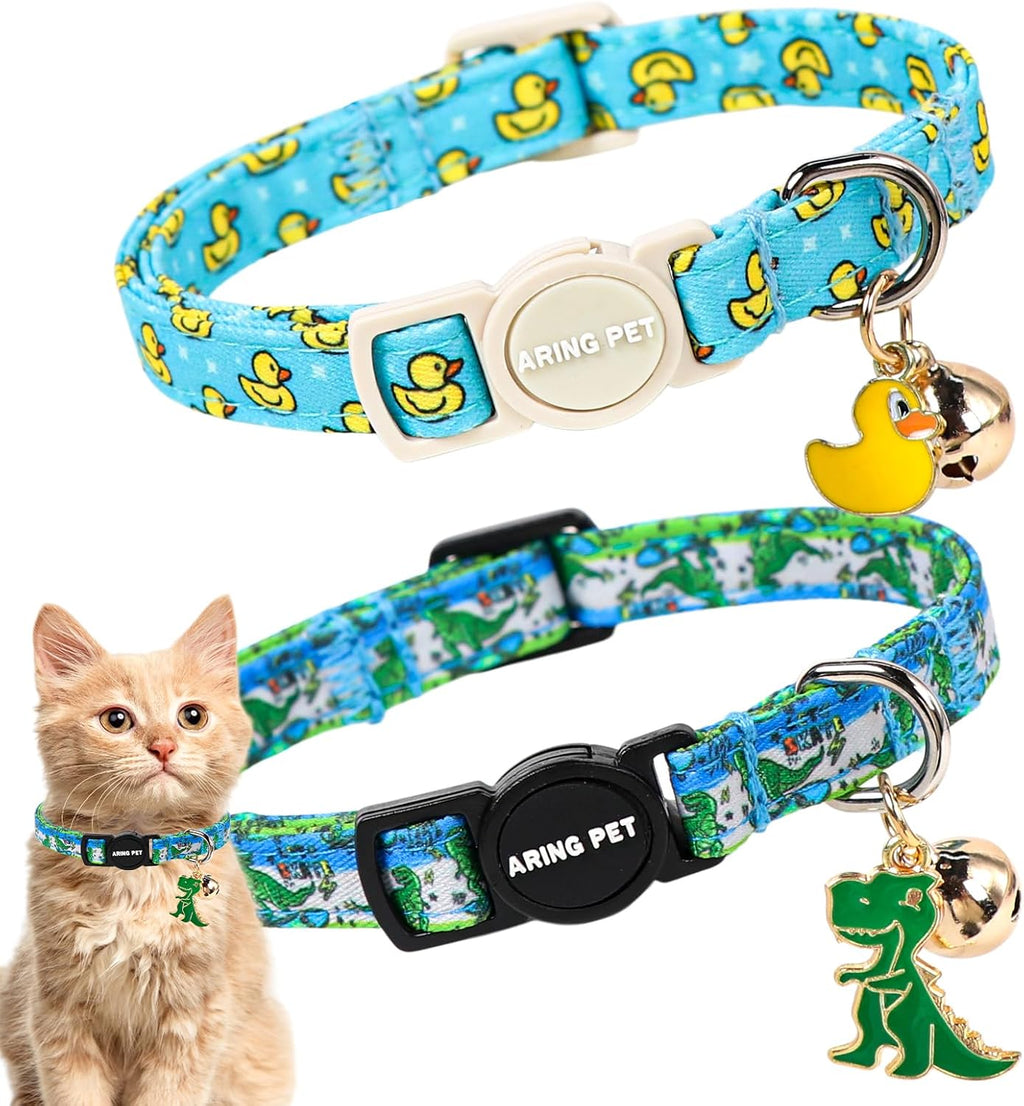 ARING PET 2 Pack Cat Collars-Cute Breakaway Cat Collar with Bell & Pendant, Adjustable Christmas Kitten Collars with Saf