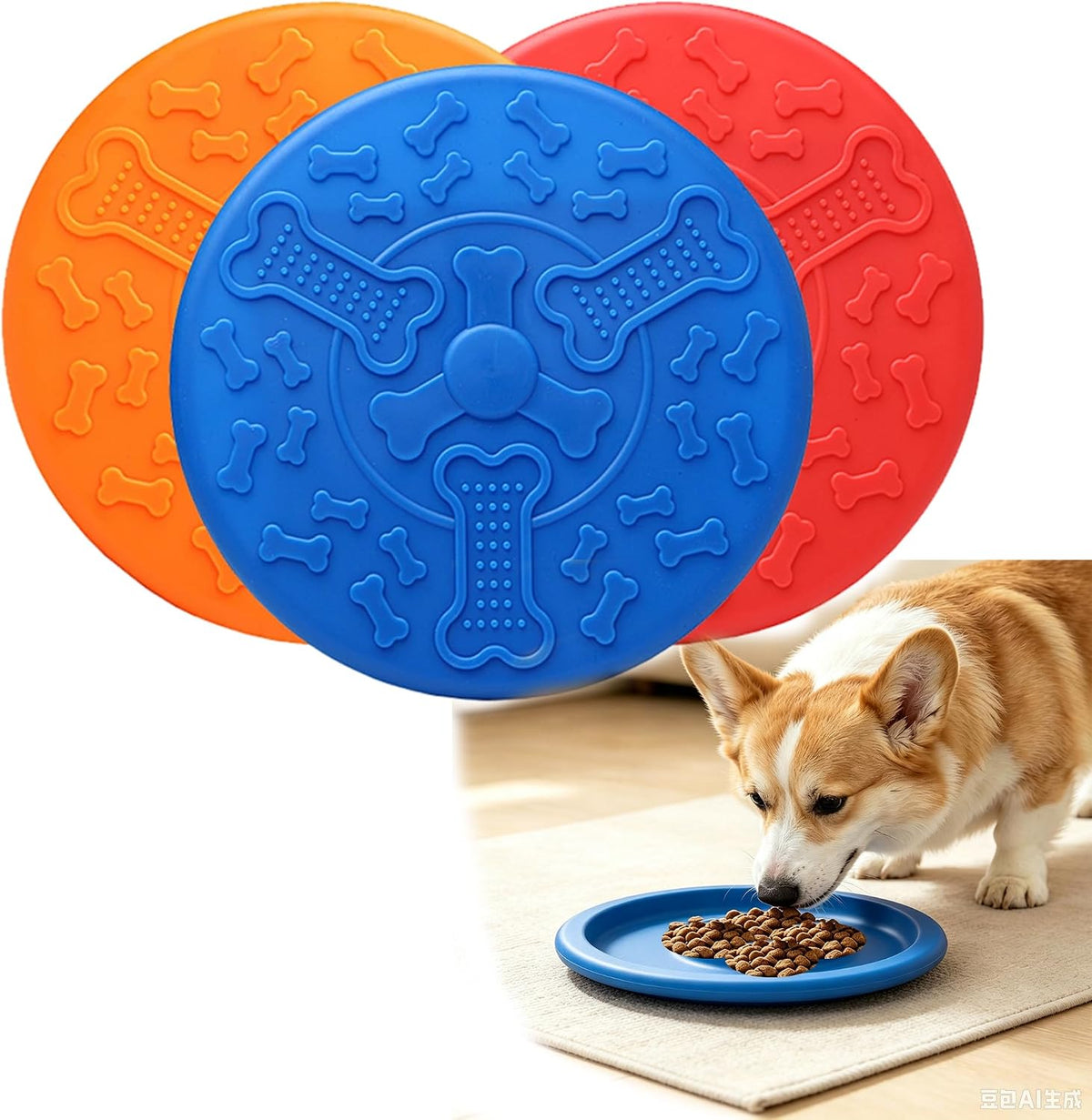 3pcs Flying Discs, Soft Interactive Catch & Fetch Toys Dog Frisbee, Aggressive Chewers,Floats in Water & Safe on Teeth O