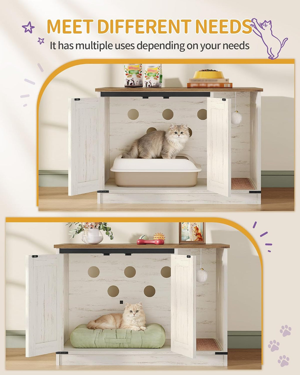Hzuaneri Cat Litter Box Enclosure, Hidden Litter Box Cabinet Furniture