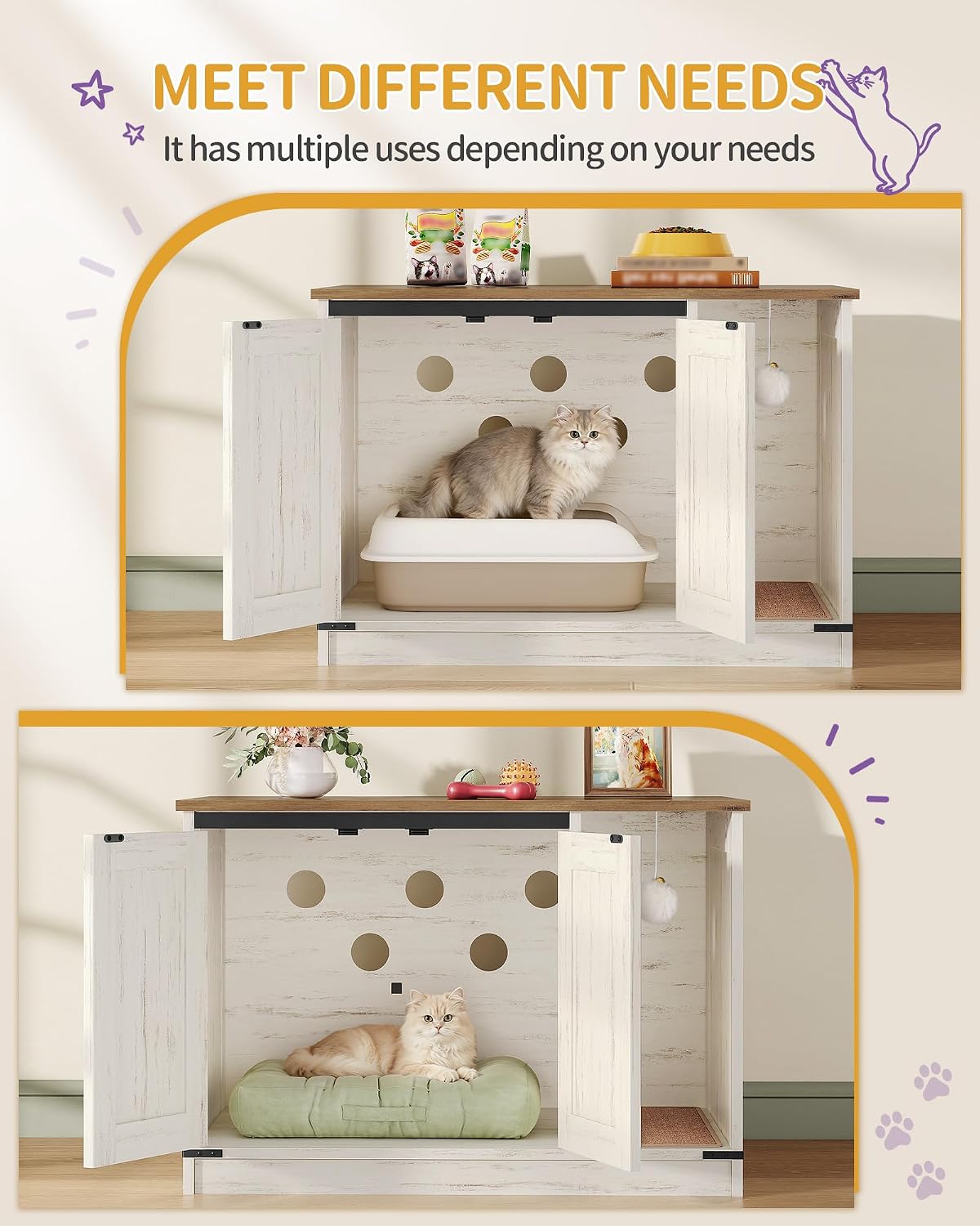 Hzuaneri Cat Litter Box Enclosure, Hidden Litter Box Cabinet Furniture