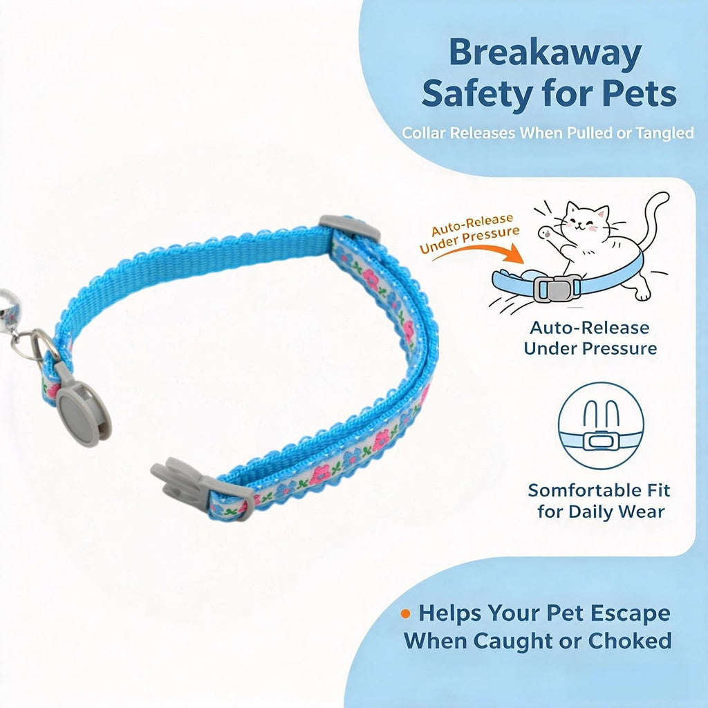Personalized Breakaway Cat Collar with Name Tag, Embroidered Floral Collar