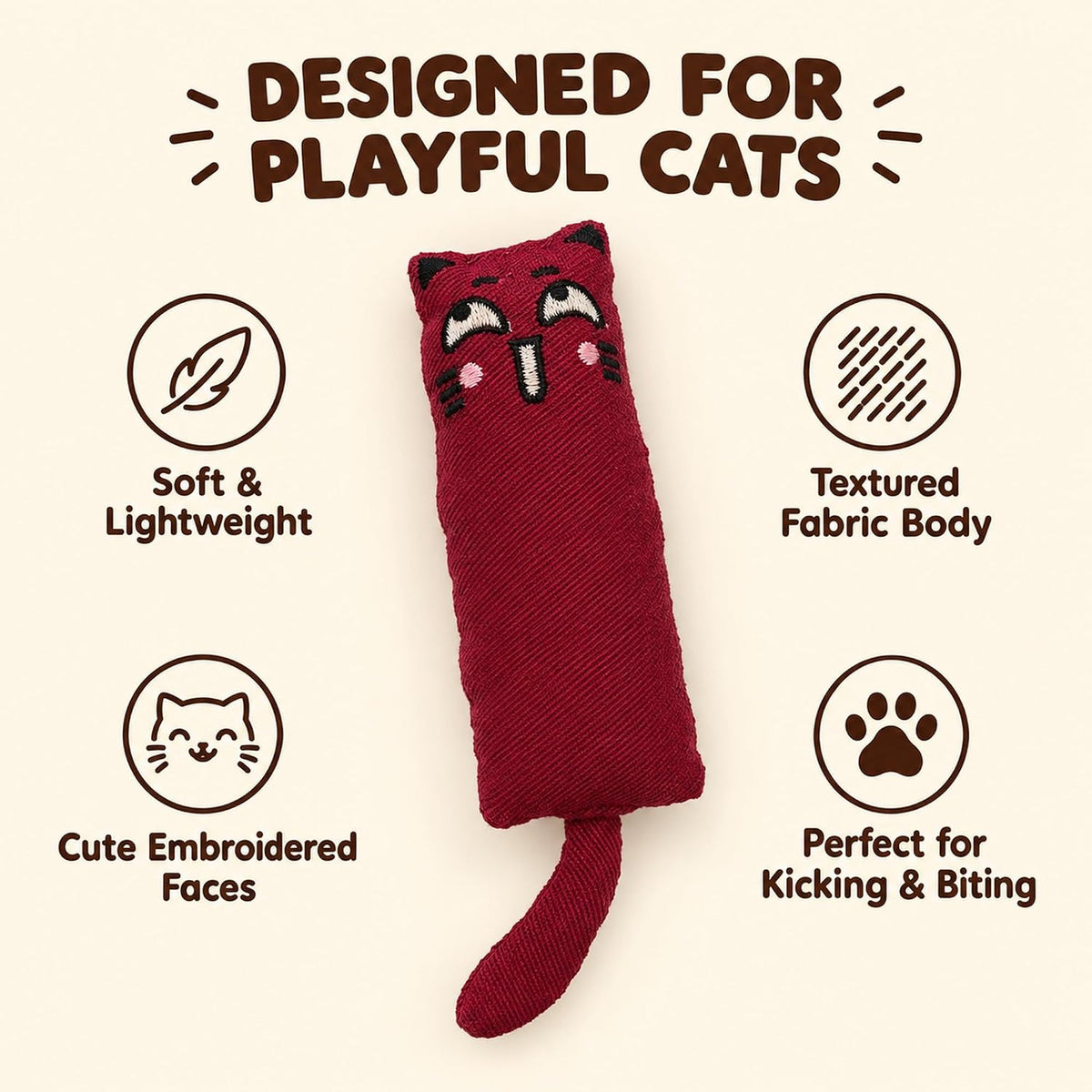 5 Pack Cat Kicker Toys, Soft Plush Cat Toys, Assorted Colors, Plush Toys