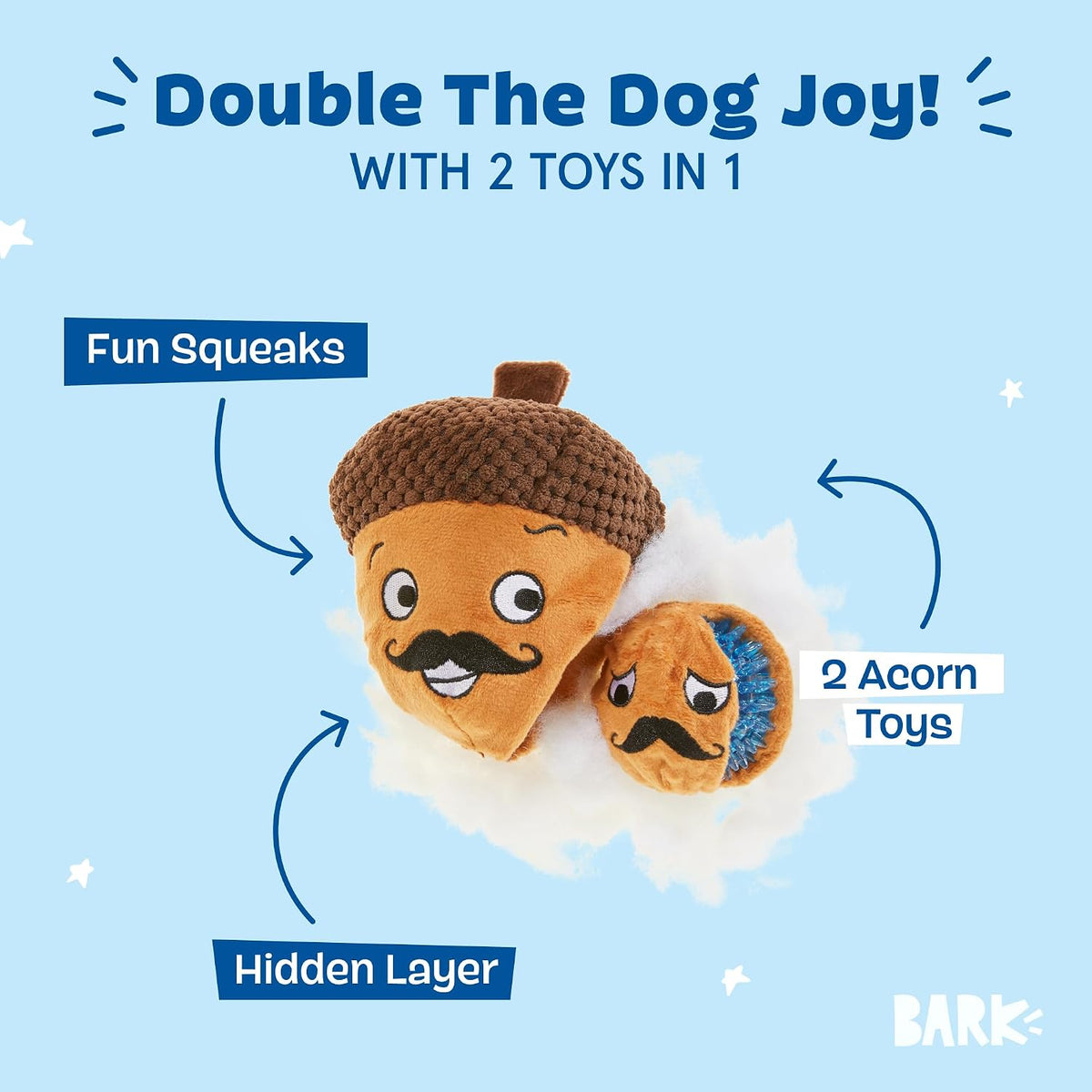 BarkBox Monsieur Acorn 2-in-1 Interactive Plush Dog Toy