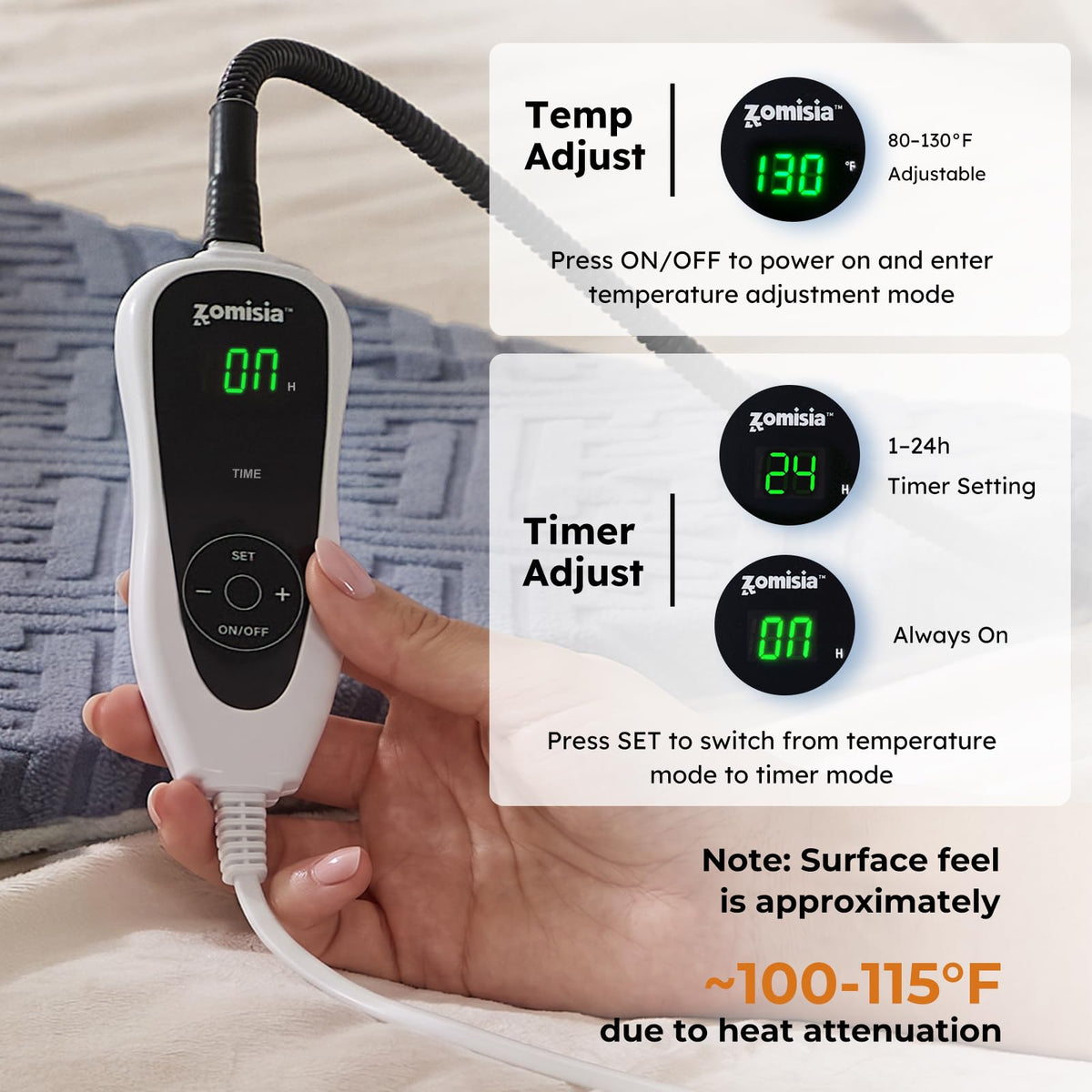 ZOMISIA Cat Heating Pad, Heated Cat Bed Indoor, 11 Temp & 25 Timer Settings