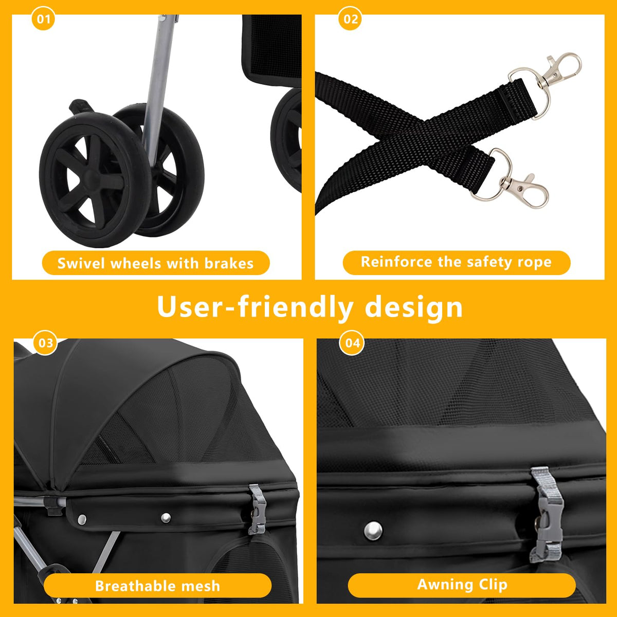 Pet Stroller for Small/Medium Dogs and Cats,Black