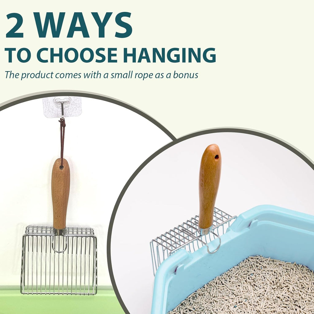 Cat Litter Scoop, Stainless Steel Kitty Metal Scooper with Hook and Hole