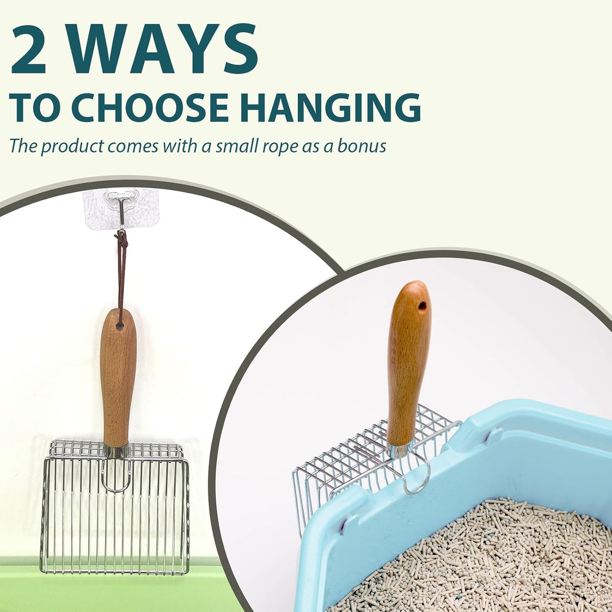 Cat Litter Scoop, Stainless Steel Kitty Metal Scooper with Hook and Hole