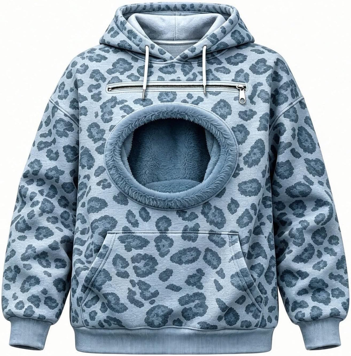 Womens Leopard Print Hoodie - Pet Pouch, Cat Dog Carrier, Kangaroo Pocket