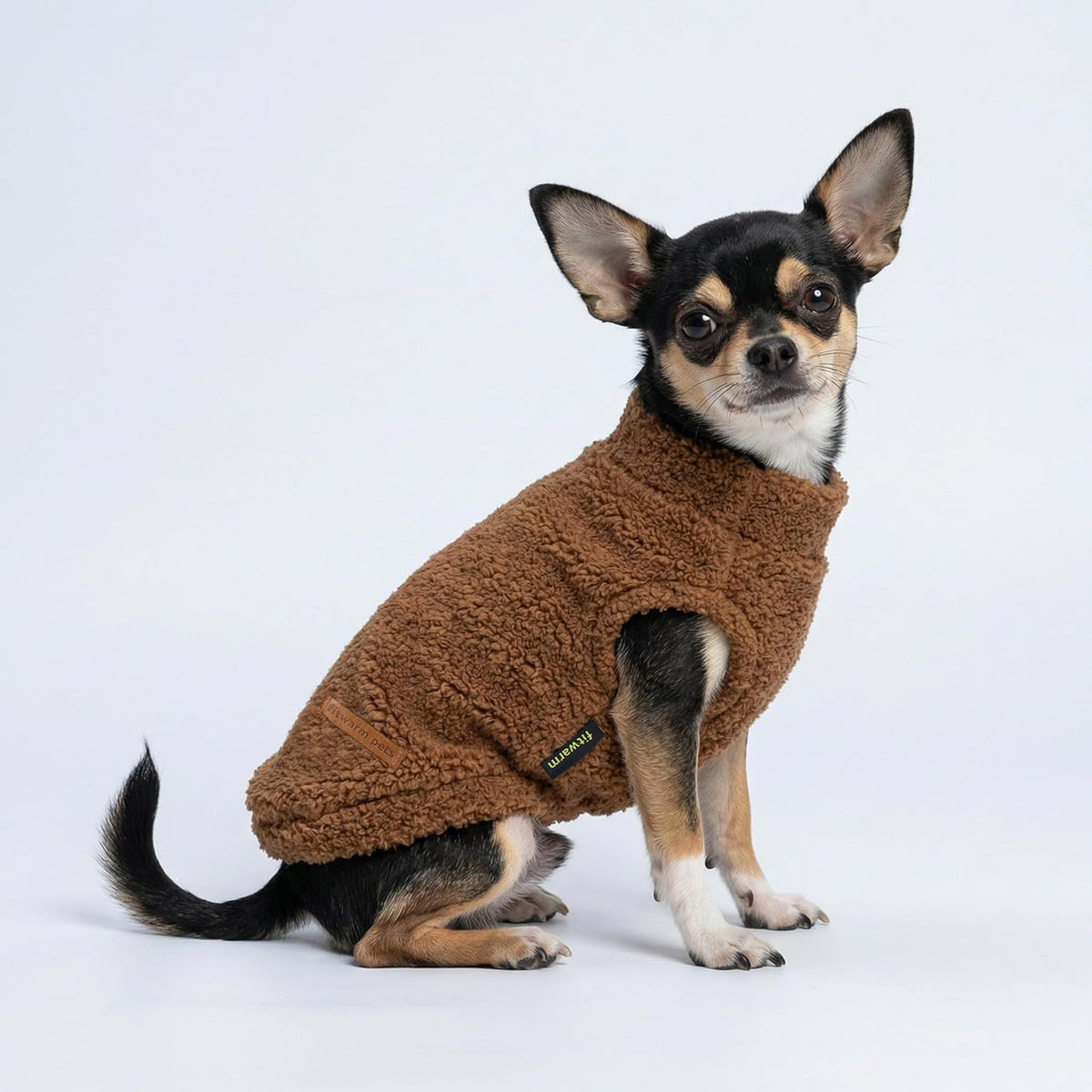 Fitwarm 2 Pack Striped Fleece Dog Sweater, Warm Winter Clothes for Small Dogs Boy Girl, Fuzzy Pet Outfit, White, Brown, 