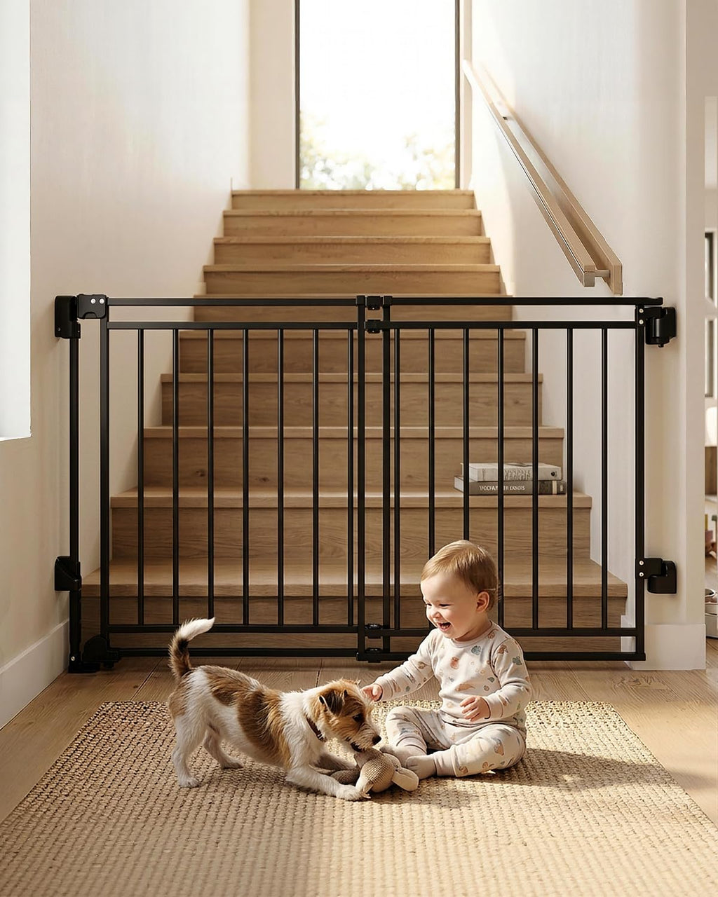 Baby Gate with No Bottom Bar, 29" H x 26.4-43" W, Black | Drill Required, Hardware Mounted, One-Hand Operation, Auto Clo