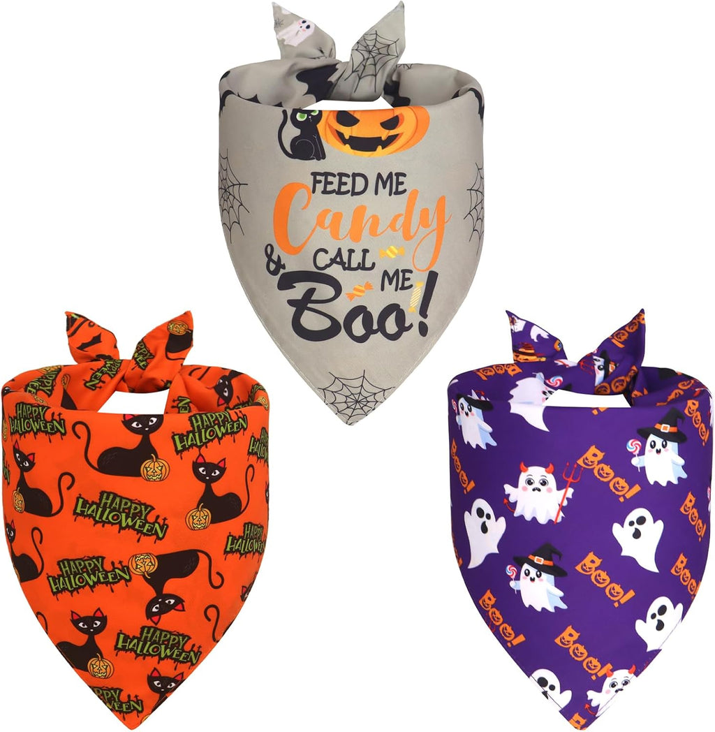 Halloween Dog Bandanas XLarge 3PCS, Fall Scarf for Boy Girl
