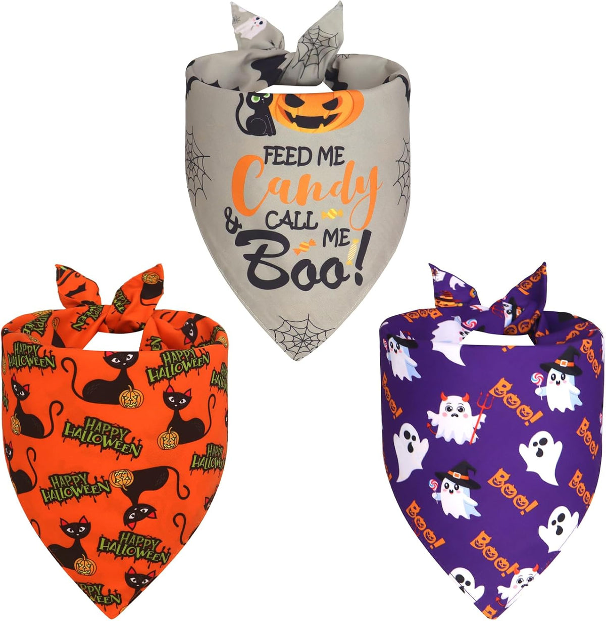 Halloween Dog Bandanas XLarge 3PCS, Fall Scarf for Boy Girl
