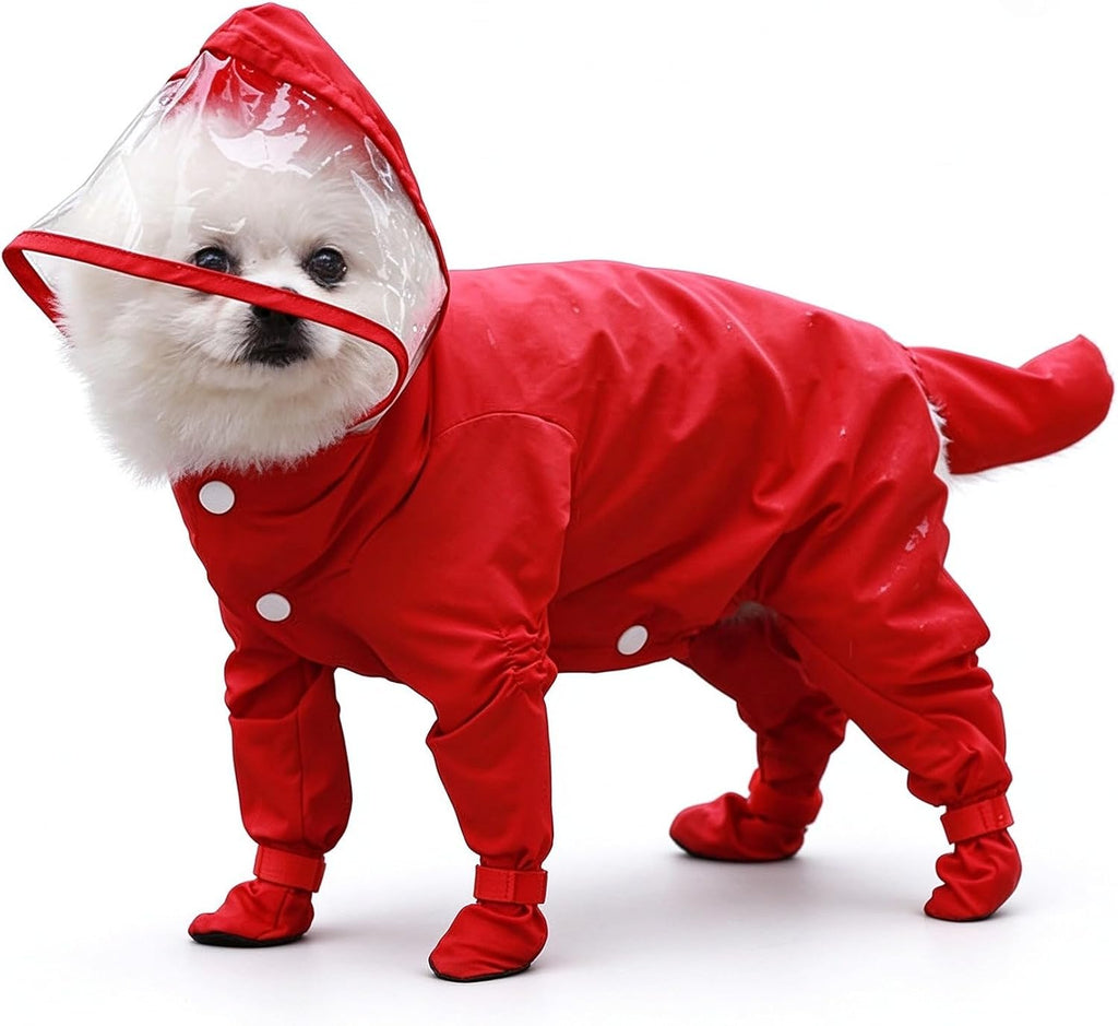 Giftsforlover Waterproof 4-Leg Dog Raincoat with Hood & Attached Boots (Medium,Green)