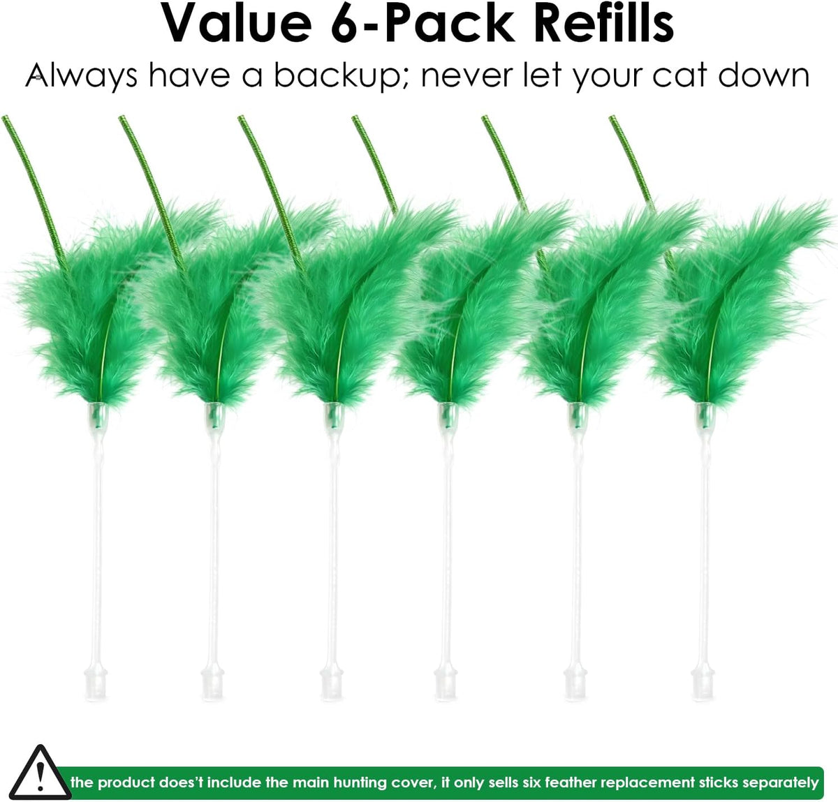 6-Pack Replacement Feathers for Hide and Seek Interactive Cat Toy, Durable Feather Wand Refills, Moving Wand Attachments