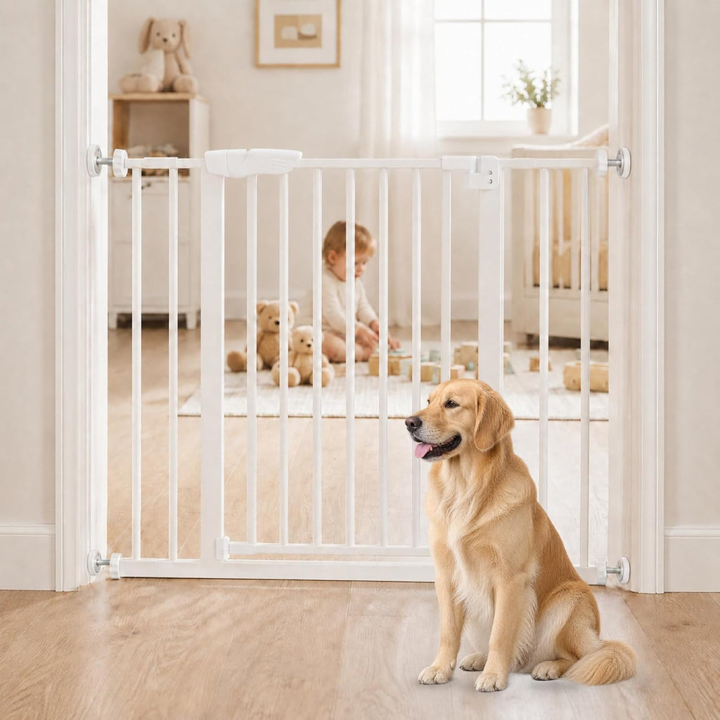 DUMOS 36 in Extra Tall Baby Gate for Stairs, 30-40.5 in, Auto Close, White