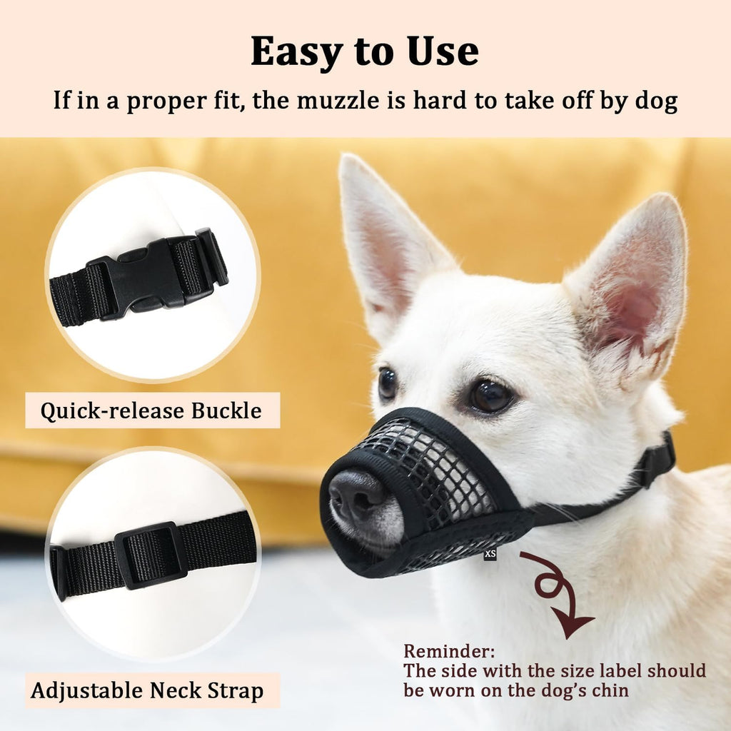 Dog Muzzle, Soft Mesh Muzzles for Small Dogs Biting | Black, XXS