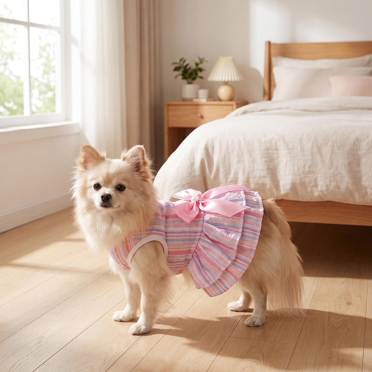 Small Dresses for Dogs, 2 Pcs Sweet Bowknot Pink Dog Dress