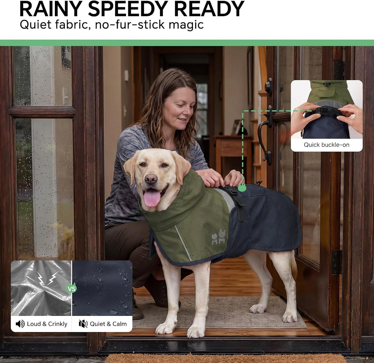 Luciphia Dog Raincoat, Adjustable Hooded Reflective Jacket with Pocket